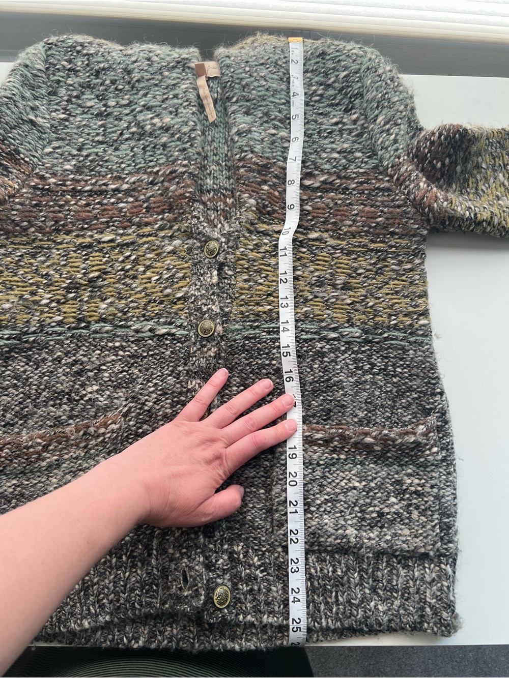 Wilfred Multicolor Gray Brown Olive Knit Shawl Collar Cardigan - Picture 9 of 9
